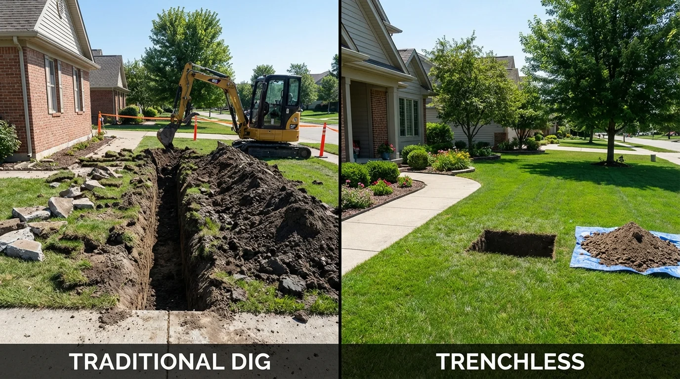 Trenchless sewer repair with minimal yard damage versus traditional excavation in Glasgow, KY